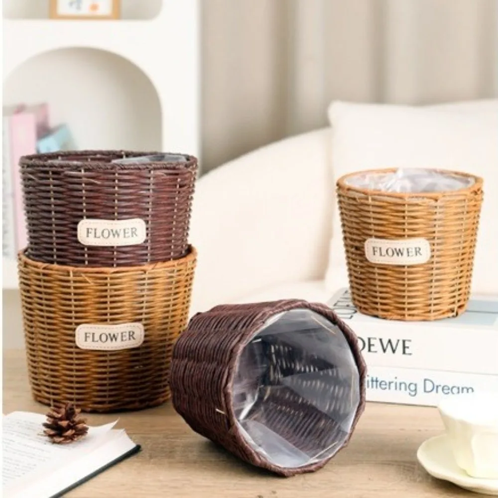 Decorative Tabletop Imitation Rattan Basket Plastic Woven Plant Pot Rattan Storage Baskets Home
