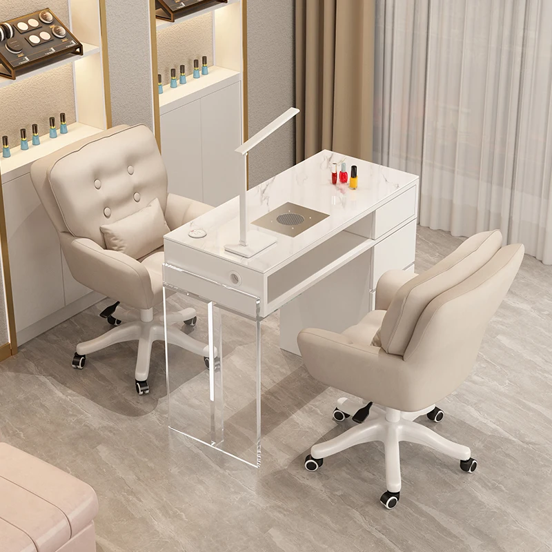 

Multifunction Cream Style Manicure Table Modern Dressing Marble Tabletop Retro Nail Table Storage Salon Furniture Nail Desk LLMT