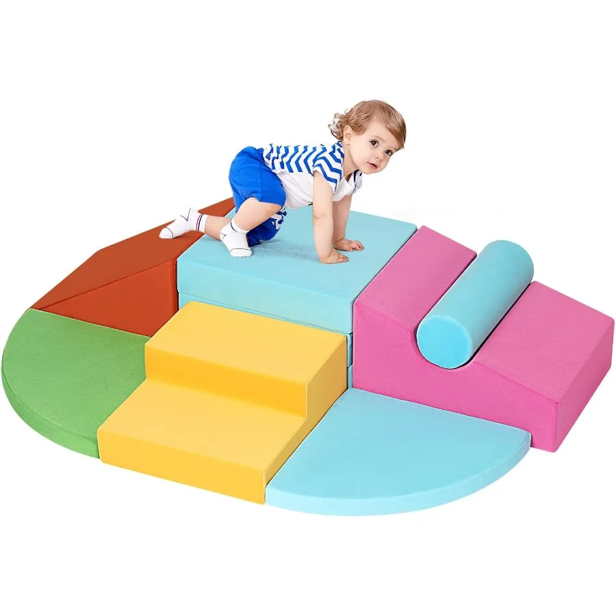 

7-компонентные домашние игрушки для восхождения из пенопласта для малышей, мягкие игровые детские блоки для восхождения в пастельных цветах, безопасный ползающий раздвижной игровой набор с