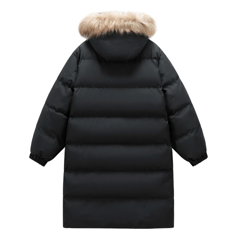 Winter Fur Collar Hooded Jacket Men's Brand Long Thick Warm Down Cotton Padded Coat Couple's Casual Large Pocket Windbreak Parka