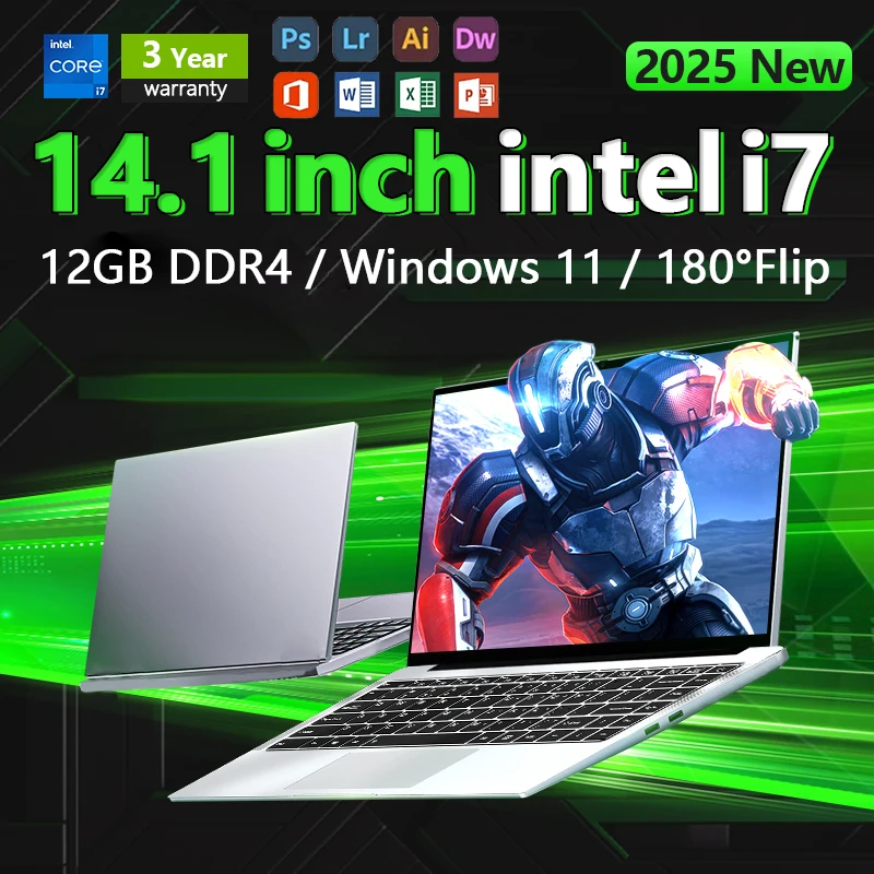 2025 كمبيوتر محمول Intel Core i7 7500U كمبيوتر فائق النحافة 14.1 بوصة ويندوز 11 برو كمبيوتر محمول 12 جيجابايت رام 1 تيرا بايت 2 تيرا بايت SSD مكتب دراسة