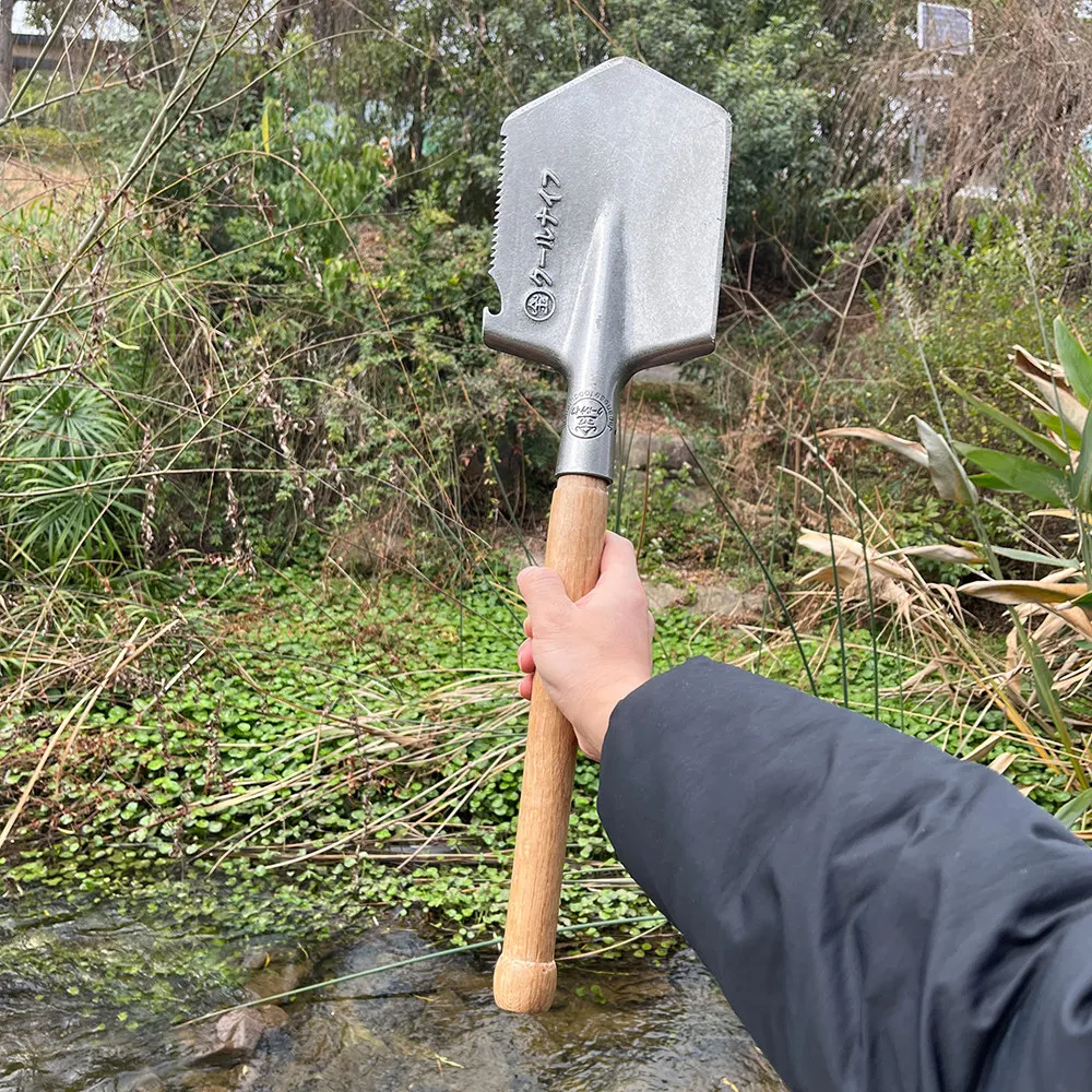 Manganese Steel Shovel with Wooden Handle Outdoor Camping Hunting Multifunctional Engineer Shovel Spade Survival Hand Tools