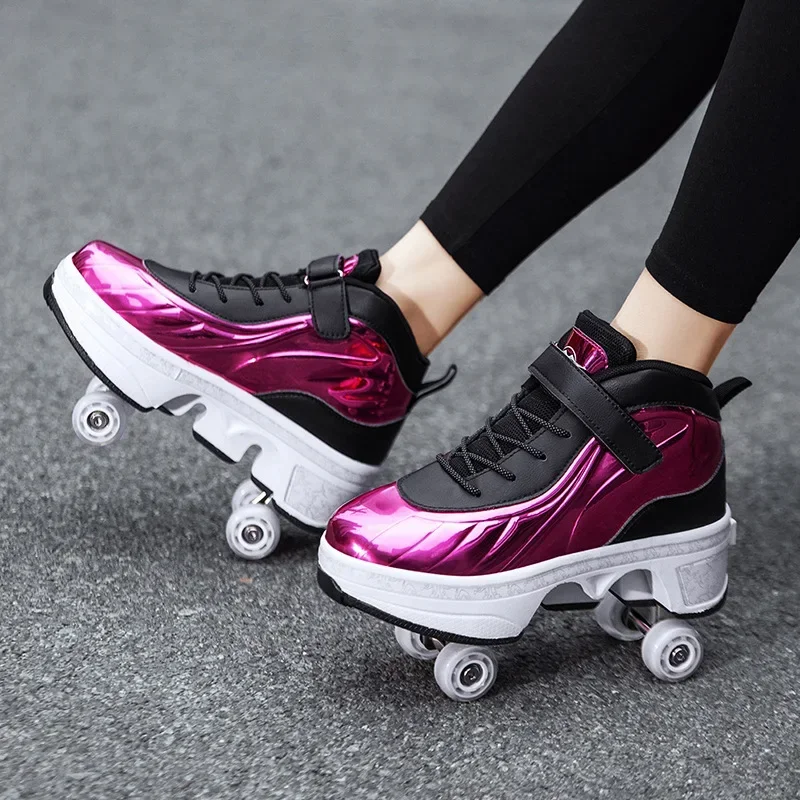 

Deformation Four-Wheel Dual-Use Skating Shoes with Brake Head, Double Row Roller, Casual Sport Walking, Running Sneakers, New