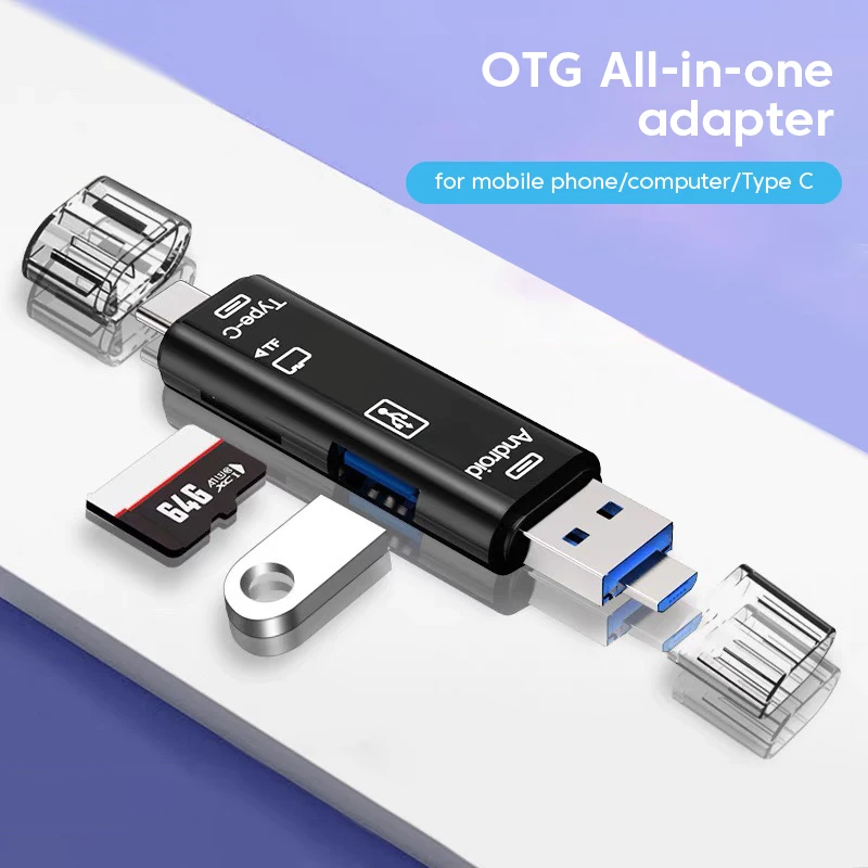 5 in 1 OTG Type C USB 2.0 Type C / USB / Micro /TF / SD Memory Card Reader Connector Flash Drive Smart Adapter Phone Accessories