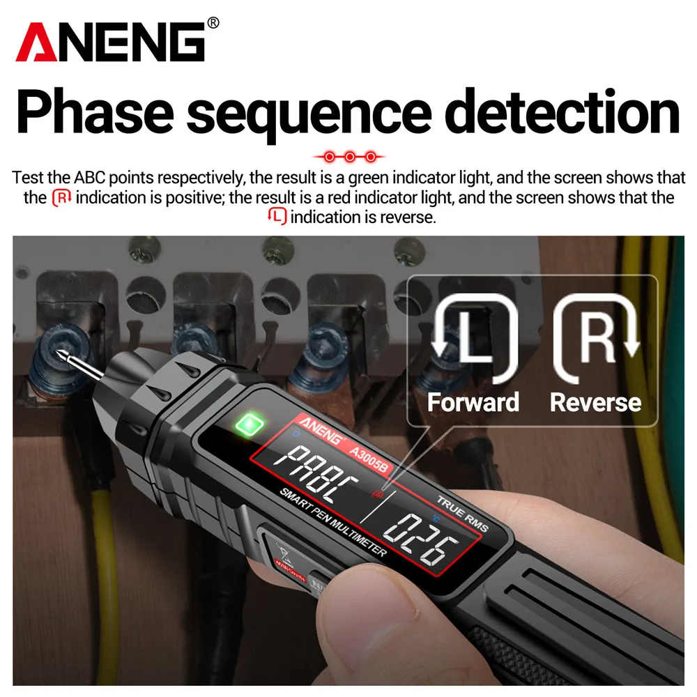 ANENG A3005B 6000 Count Professional Multimeter Pen Phase Sequence Detector AC/DC Voltage Meter Ohm Temp Diode Electrician Tools