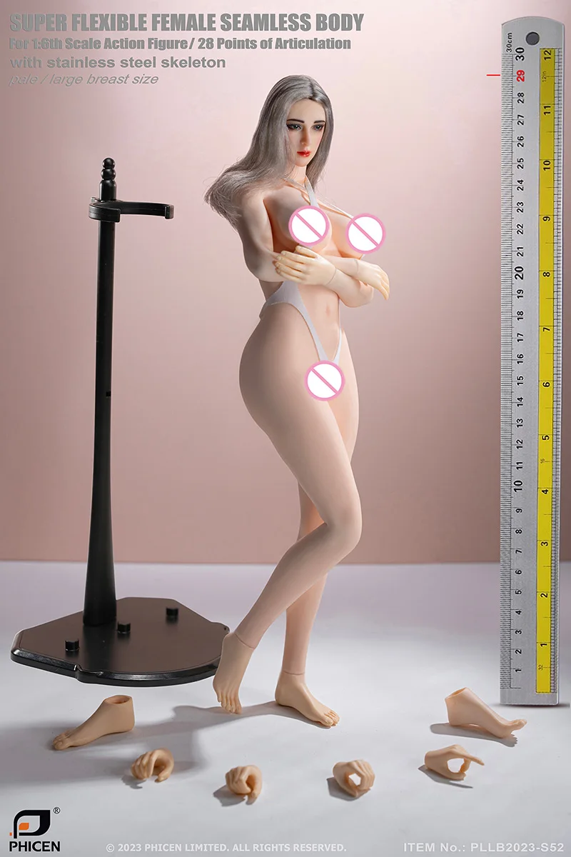 TBLeague PLLB2023-S52 S53 S52A S53A 1/6 Seamless Female Large Bust Pale/Suntan Skin Detachable Feet 12'' Action Figure Body view 2