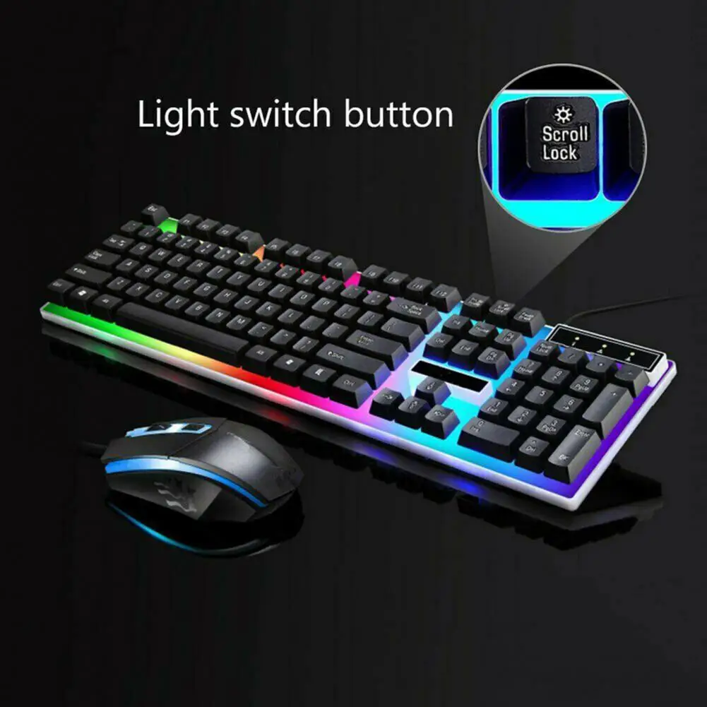 1 Set G21 Wired Keyboard Mouse Combos Keyboard Sensitive Plug Play ABS RGB Backlight 1600dpi Mouse for Computer