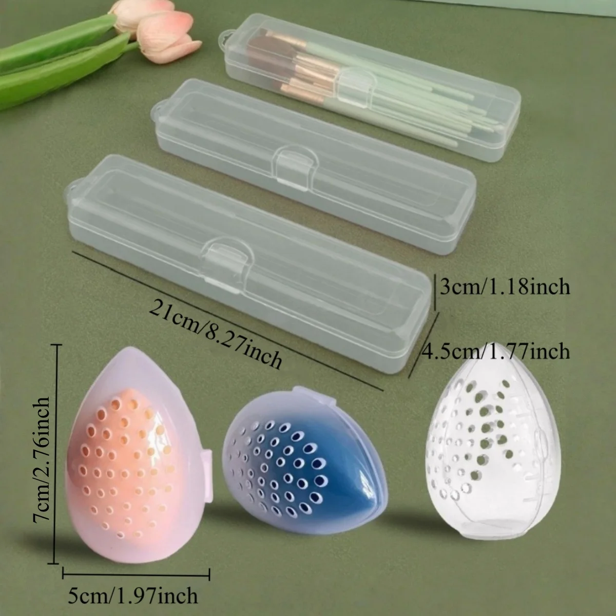 2pcs/set Plastic Organizer Box, Transparent Portable Makeup Brush Storage Box, Eyebrow Pencil Tableware Chopstick Box with Cover