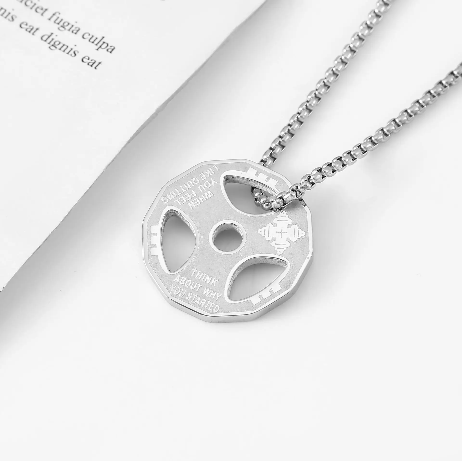 1 قطعة الأزياء دائم الفولاذ المقاوم للصدأ ملهمة الدمبل الأوزان قلادة للرجال اللياقة البدنية الروحية قلادة رجل المجوهرات #2