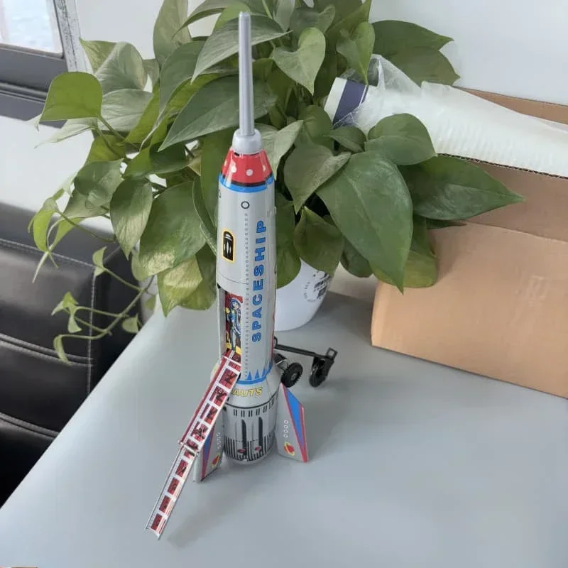

Metal Tin Skyexpress Rocket Model Mechanical Clockwork Wind-Up Toy Figure Retro Birthday Gift for Adult Collectors
