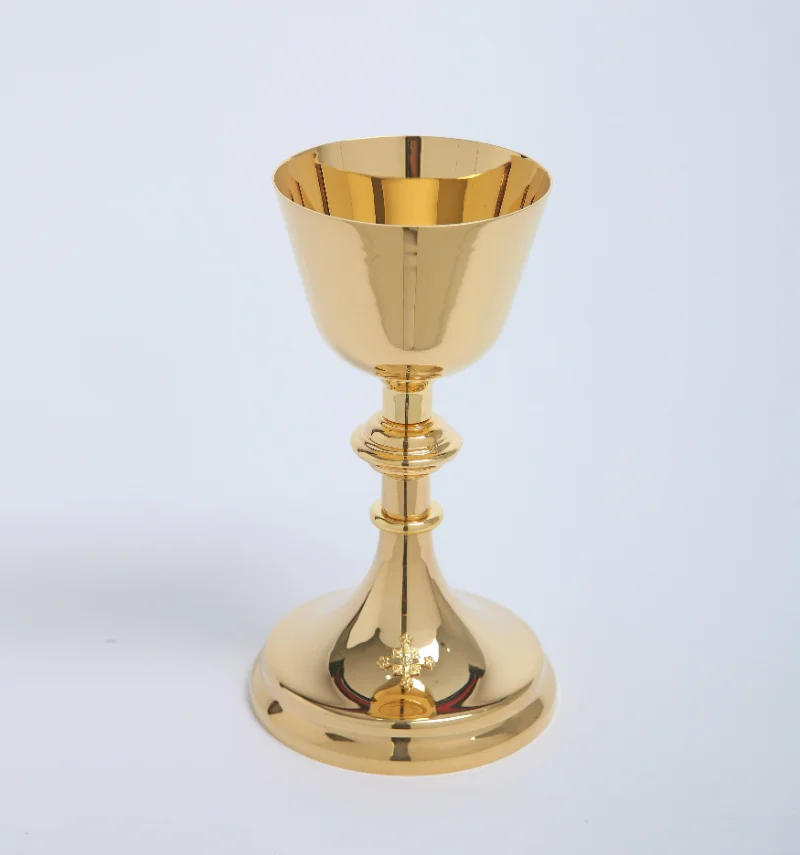 Catholic Chalice and Paten Set, Brass Gold Gilded Priest Ciborium with Cross Cover, Scared Vessel, Religious Supplies