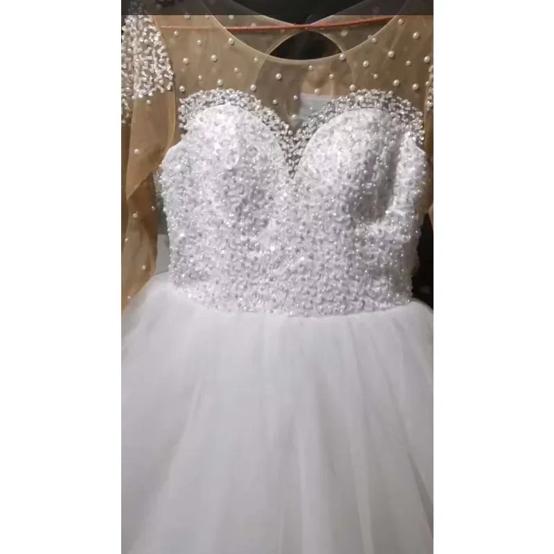 

Customized Luxury Crystals Long Sleeves Ball Gowns Wedding Dresses Lace-up Back Arabic Custom Made Wedding Gown