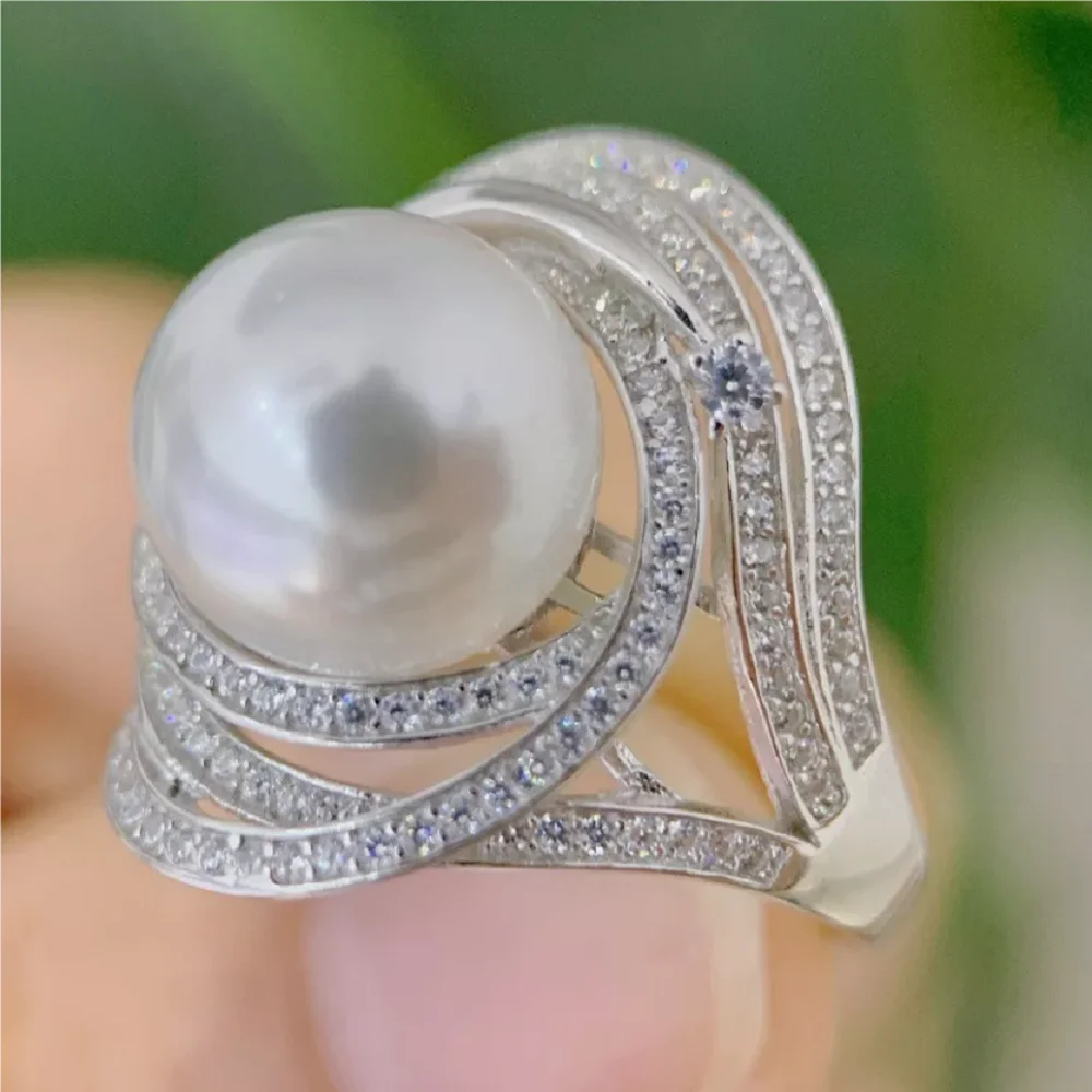 

Beautiful AAA+11-12mm South Sea White Round Pearl Ring 925S 10-11mm