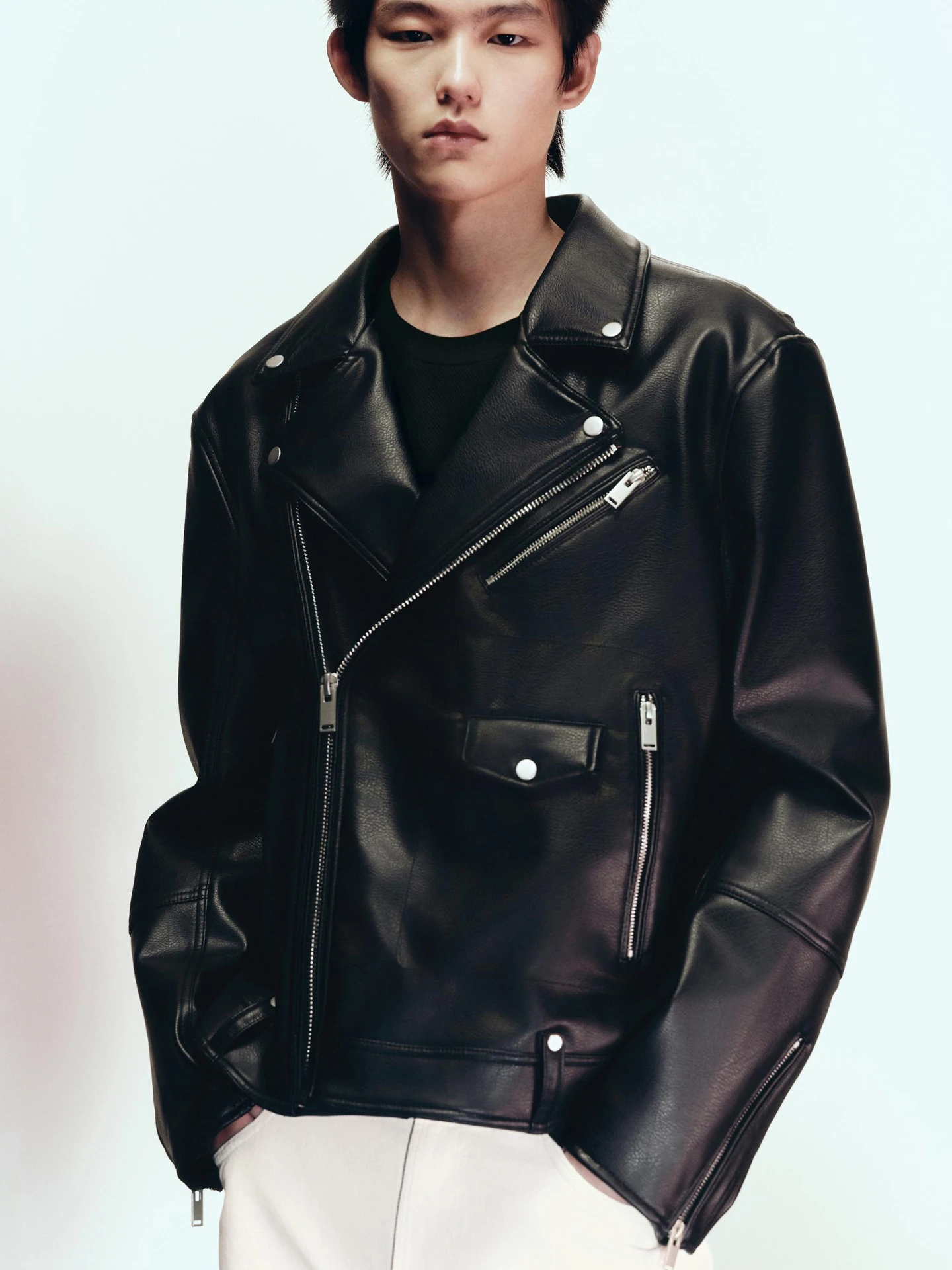 

New Fall Men's Loose American Sle Faux Leather Motorcycle Jaet Outerwear 849420 800 Stand Fit Non-iron PU Leather