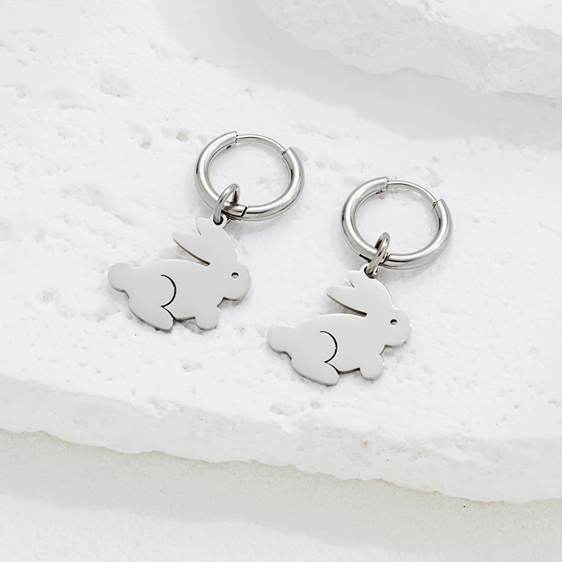 Lovely Small Rabbit Pendant Earrings for Women Stainless Steel Bunny Earings Everyday Jewelry Fashion Animal Hoops Birthday Gift