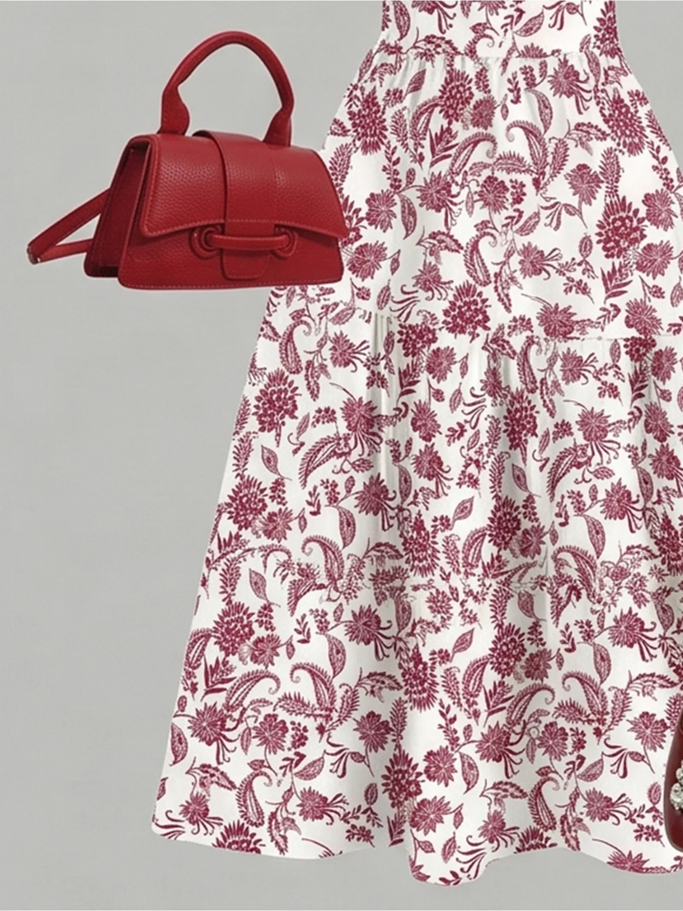 Lässiges Kleid mit Blattmuster, quadratischem Kragen, lockerer Passform, kurzen Ärmeln und tailliertem, langem Rock für Kinder und Frauen. – Detail 8