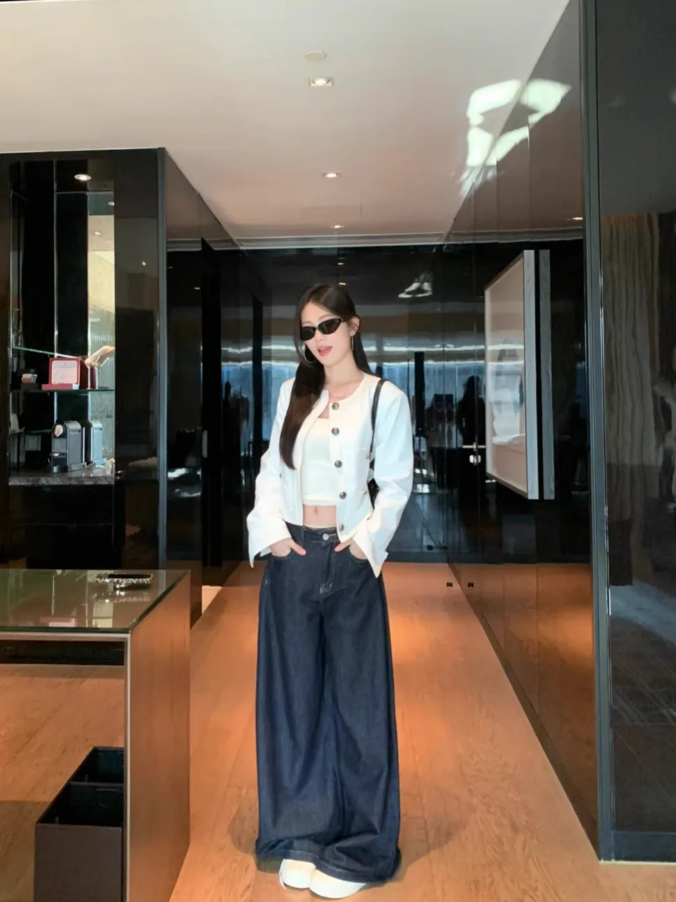 Tweedowa kurtka-płaszcz oversize damska wiosenna casualowa łączona dopasowana Ulzzang vintage z frędzlami ozdobnymi, szyfonowa, ze sznurkiem i kokardą, styl OL