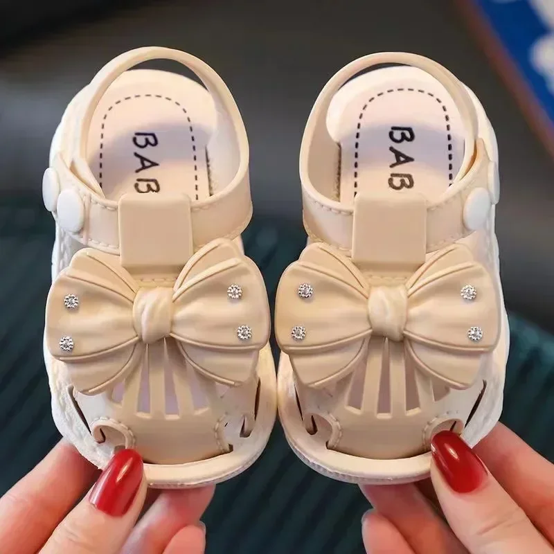 Summer Bow Baby Slippers For Children Cold Slippers Indoor Non-Slip Soft Bottom Comfort Cute Baby Hole Shoes Girls Home Slides