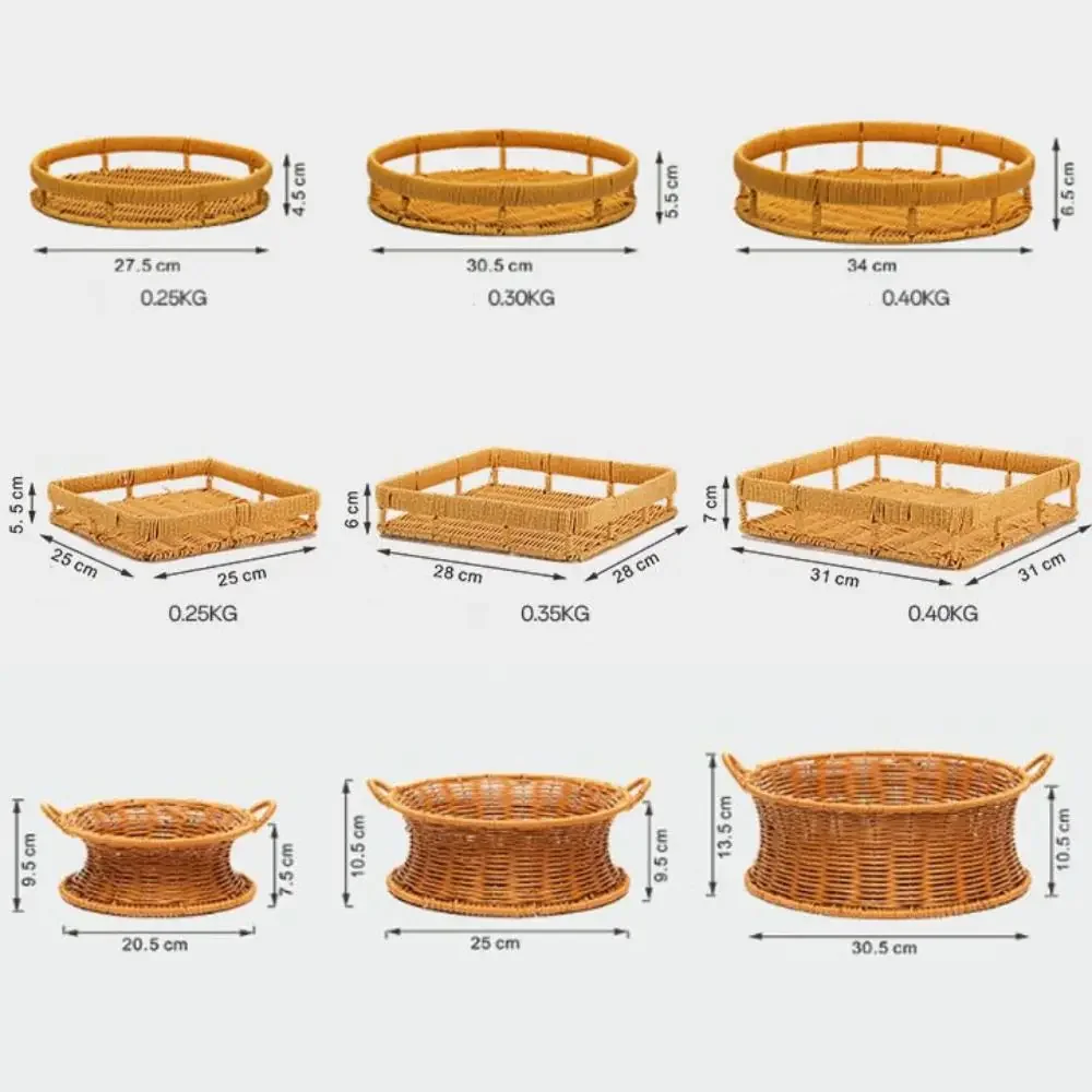 Multistyles Imitation Rattan Fruit Plate Retro Woven Handheld Creative House Candy Packaging Storage Rattan Woven Tea Tray