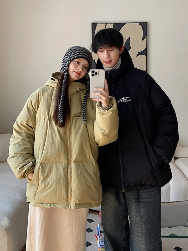 

Американская ретро-куртка с капюшоном из хлопка, мужская зимняя утепленная куртка-пуховик свободного кроя, повседневная верхняя одежда для пар, теплая, на молнии