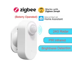 Smart Zigbee Human Presence Sensor 24G MmWave Radar +PIR,Luminance detection Use Battery Support Zigbee2mqtt Home Assistant
