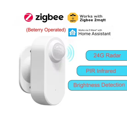 Sensor inteligente de presencia humana Zigbee, Radar MmWave de 24G + PIR, detección de luminancia, utiliza batería, compatible con asistente doméstico Zigbee2mqtt