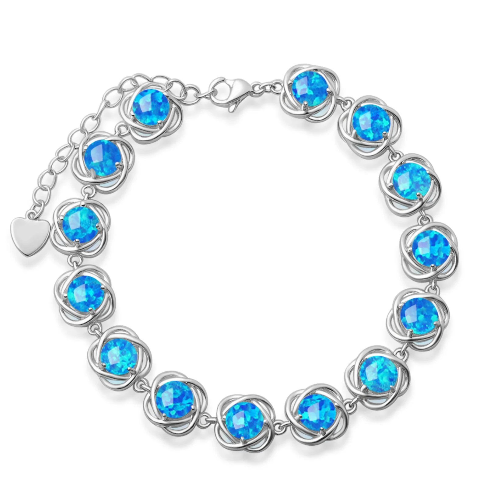 Versilbertes, verstellbares Armband mit blauem Opal für Damen, mehrfarbige, himmlisch blaue Opalperlen mit Herzanhänger, Schmuckgeschenk