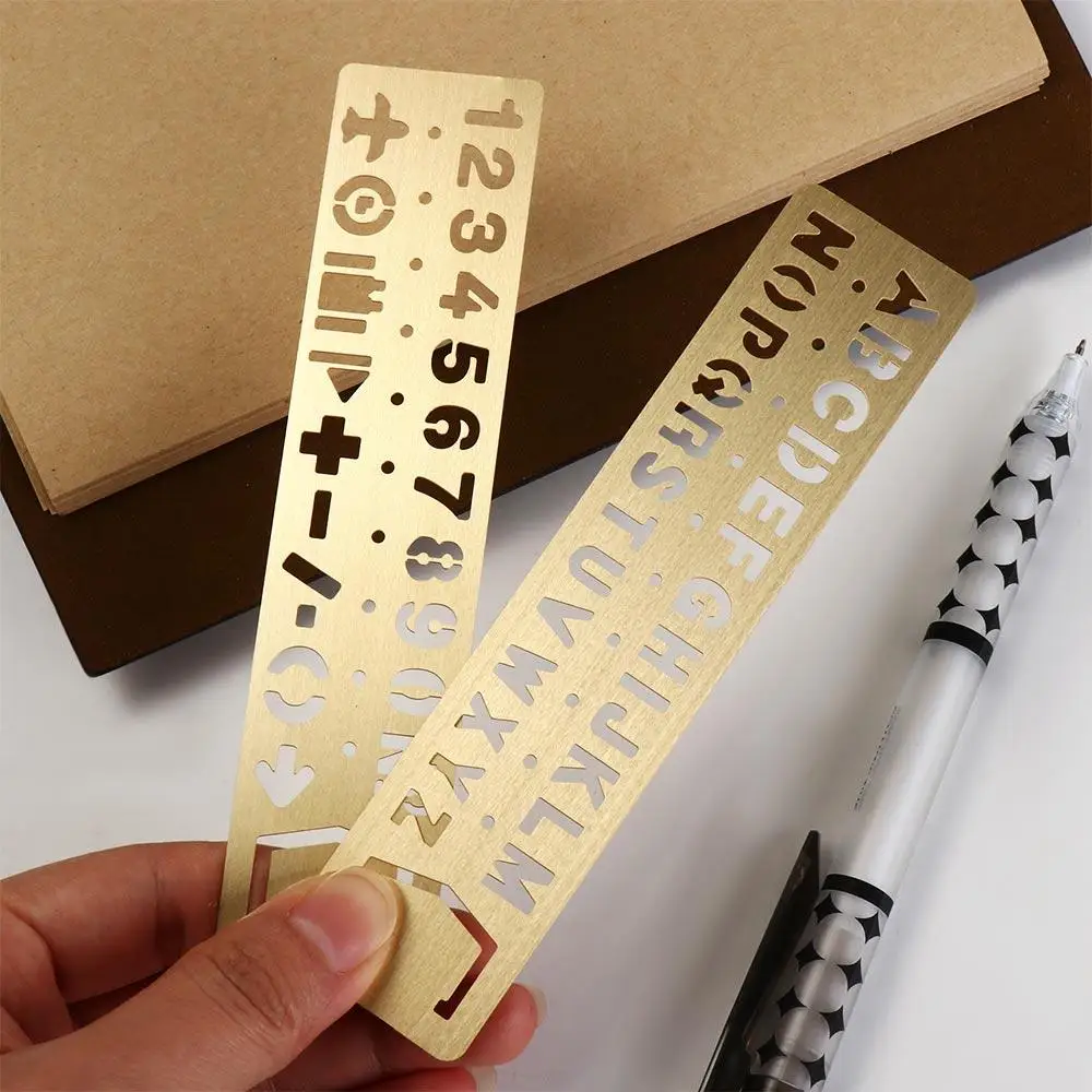 Painting Tools Brass Ruler Bookmark Hollow Letters Number Letter Bookmark Template Straight Ruler Metal Bookmark Draw Lines