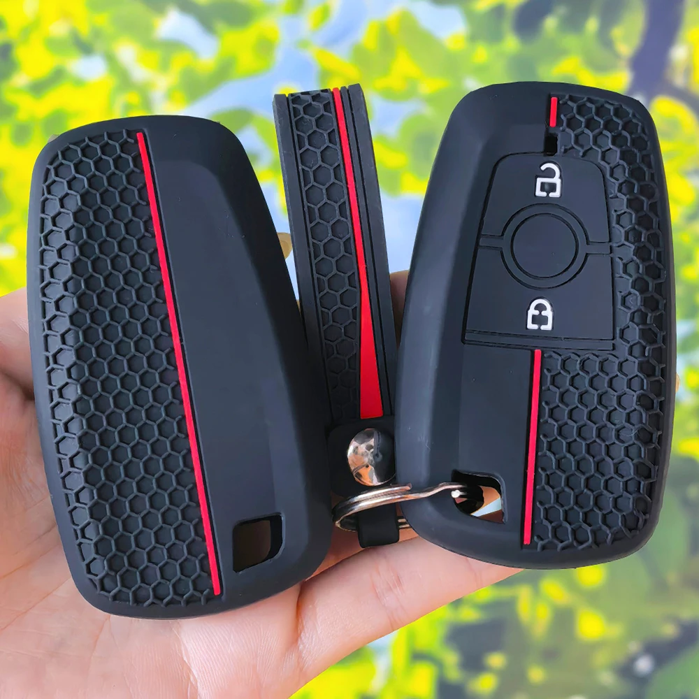 Honeycomb Grain Silicone Key Case With Keychain for Ford Explorer Mustang Fusion Escape F150 F250 F350 F450 F550 2/3/4 Buttons