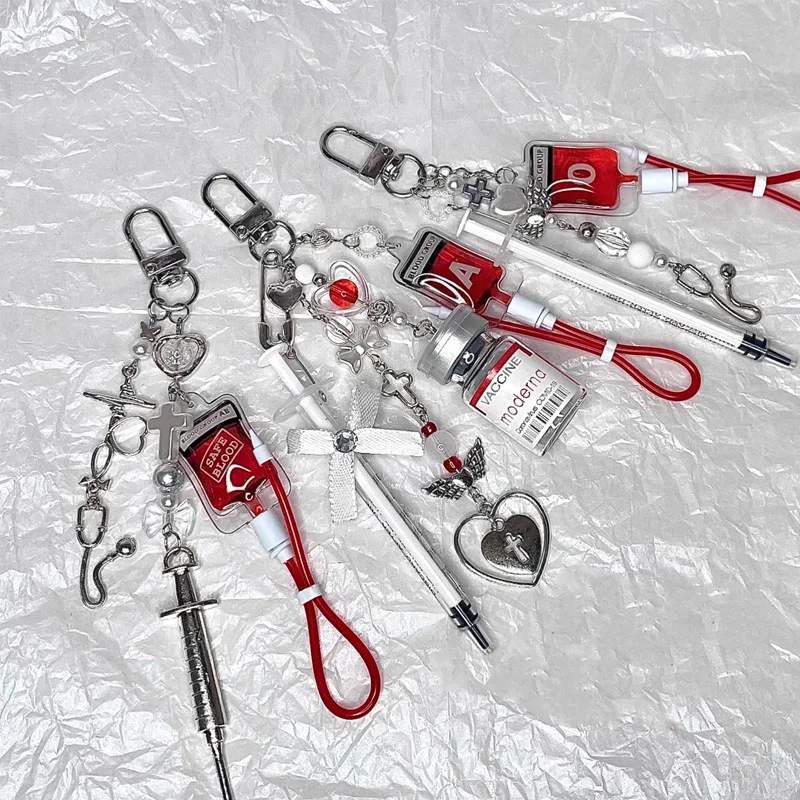 New Arrival Blood Bag Syringe Medicine Bottle Keychain Necklace Pendant For Man Women Gift