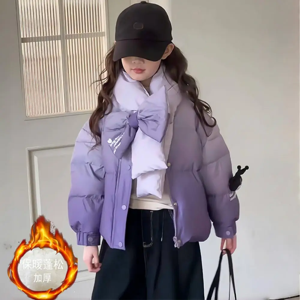 

Sanrio Kuromi, пуховая хлопковая одежда для девочек, осенне-зимнее пальто в стиле аниме, милая хлопковая стеганая куртка с градиентом, верхняя одежда, детская одежда