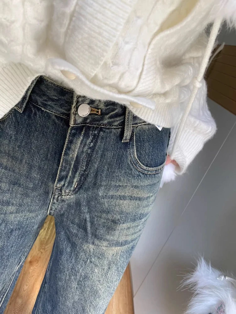 American High Street einfarbig schlanke Frauen Jeans einfache grundlegende lässige Frau Jeans hohe Taille neue Retro blau Flare Hosen weiblich