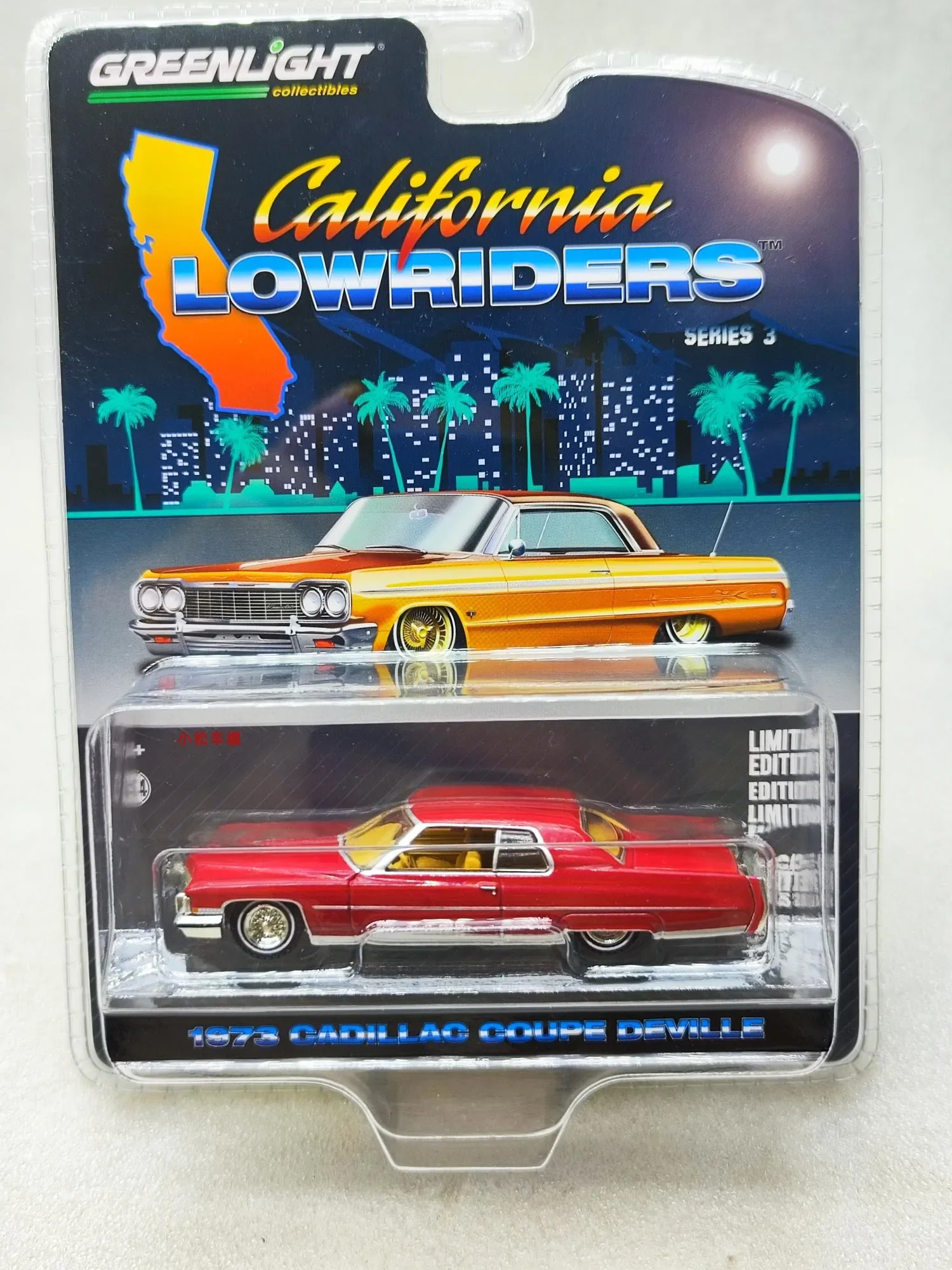 1:64 California Low lying Series 3-1973 Cadillac Coupe deVille Custom Maroon Collection of car models