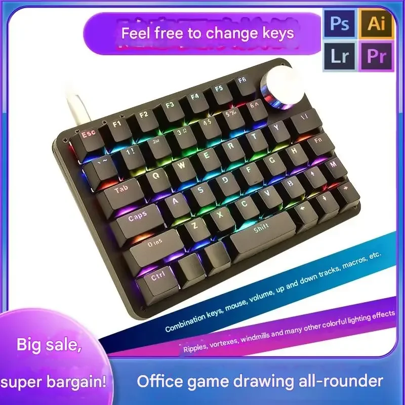 

MK45 Single-hand Keyboard Macro Programming Knob for Drawing PS/Ai/LR/PR Independent Chip Custom Mechanical Keyboard Unique Gift