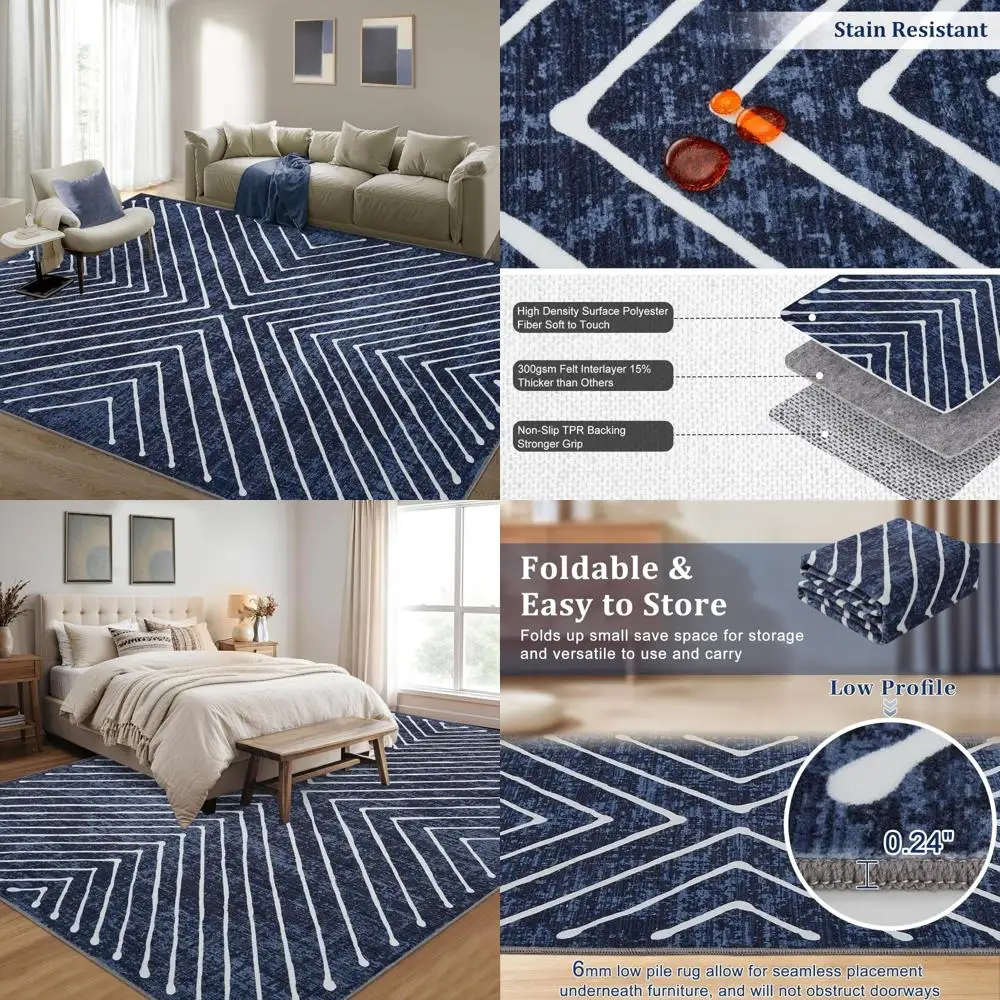 

Большой моющийся нескользящий коврик для гостиной, спальни и столовой - устойчивый к пятнам, современный акцентный ковер с приветкой