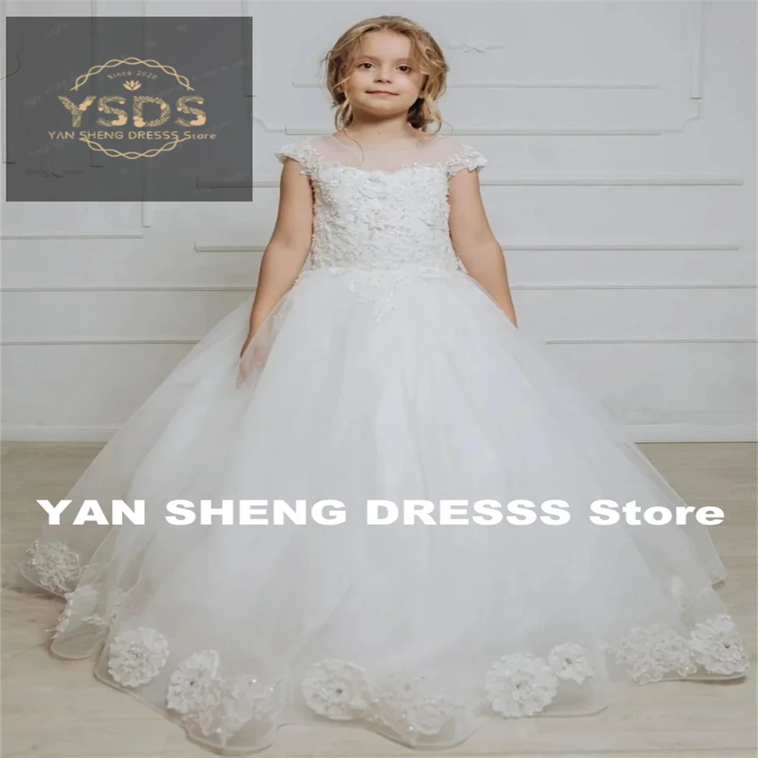

Customized Flower Girl Dress Tulle Puffy Sequin Flory Pattern Short Sleeve For Wedding Party Birthday Banquet Princess Gowns