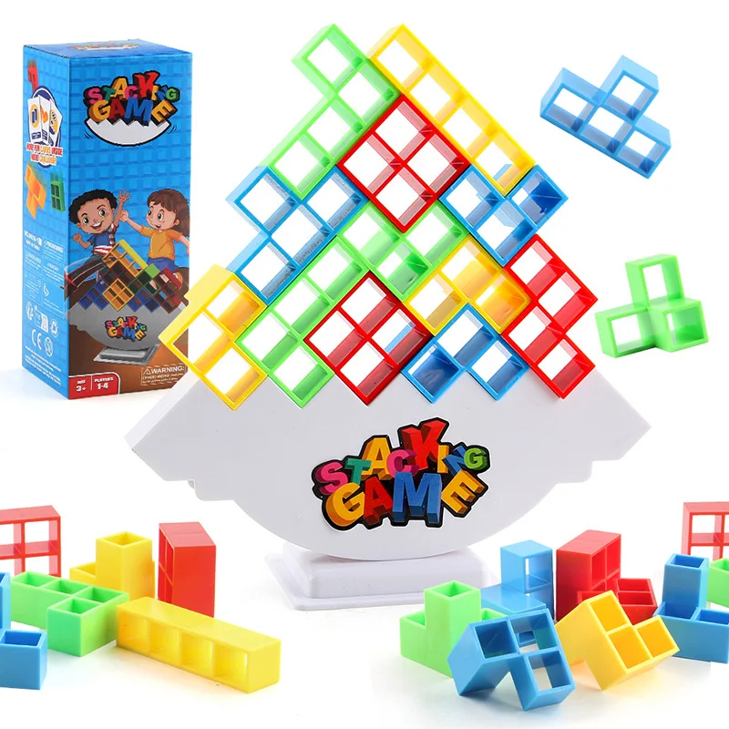 Building Block Brick Toy Set - 12/32/48pcs Stacked Tetra Tower Game High Swing Russian Style Kid's Desktop Construction Playset