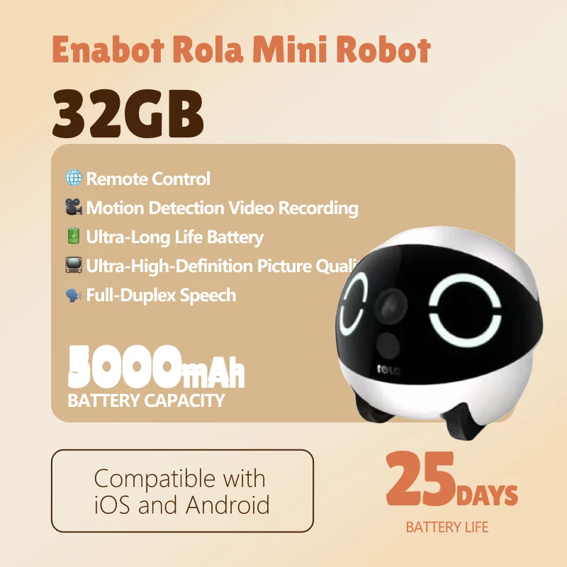 

Enabot ROLA Mini Intelligent Pet Robot Camera | Mobile Pet Camera,Two-Way Call, Night Vision, Motion Detection