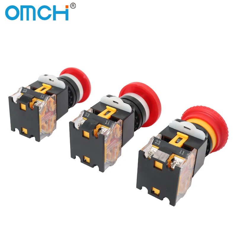 OMCH 1PCS 22mm LA38-11ZS Self-Locking Emergency Stop Switch Button 1NO 1NC Mushroom Head Switch Self-recovery Self-Locking