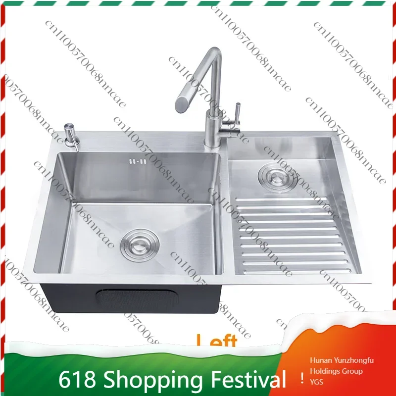 80x48cm 304 Stainless Steel Single Bowl Kitchen Sink, Topmount & Undermount Handmade Sink with Washboard & Soap Dispenser