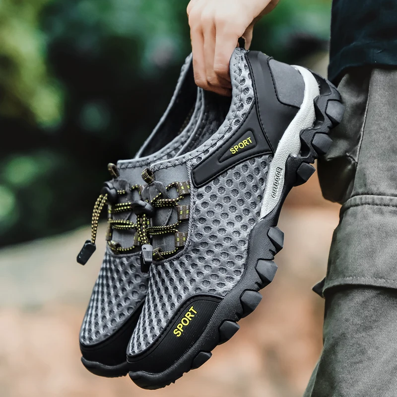 

Summer Men's Mesh Sports Shoes Fashion Mountaineering Breathable Lightweight Anti Slip Shoes Outdoor Travel Running Casual Shoes