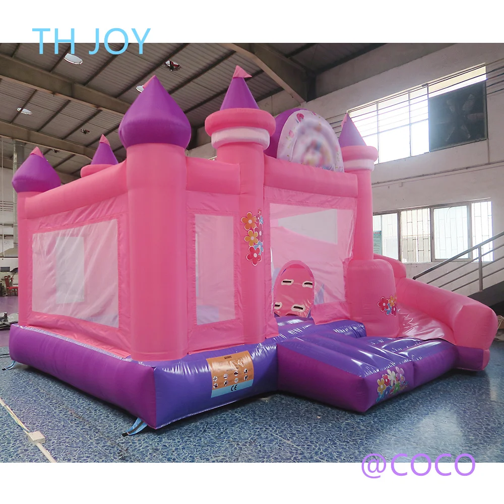 Barco aéreo rápido a puerta, castillo de paseo lunar rosa al aire libre, casa inflable para saltar de 4,5x4m con combos deslizantes