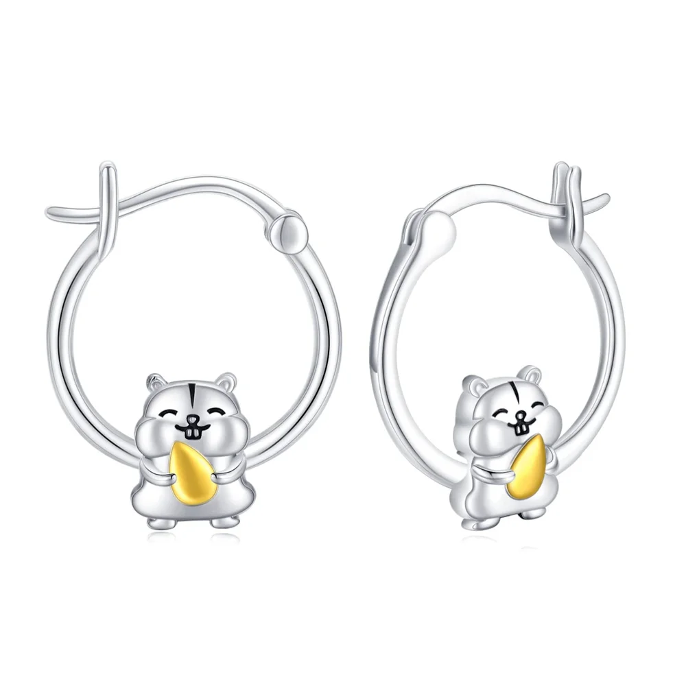 DCKAZZ Hamster Silver Plated Hoop Earring Cute Beauty Animal Gold Color Girls Jewelry Children\'s Day Gift for Daughter Niece