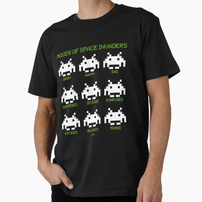 

80's Retro Pixel Screen Cartoon Moods of Space Invaders Arcade Gift T Shirt Old school games Graphic Clothes US Size Tops S-6XL