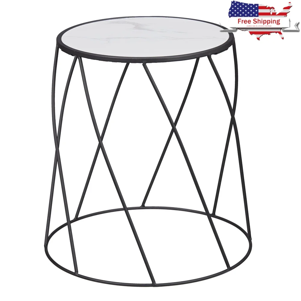 

Round Faux Marble Top Plant Stand with Black Iron Base Ideal Indoor Outdoor Use Lightweight Accent Table Plants and Decor