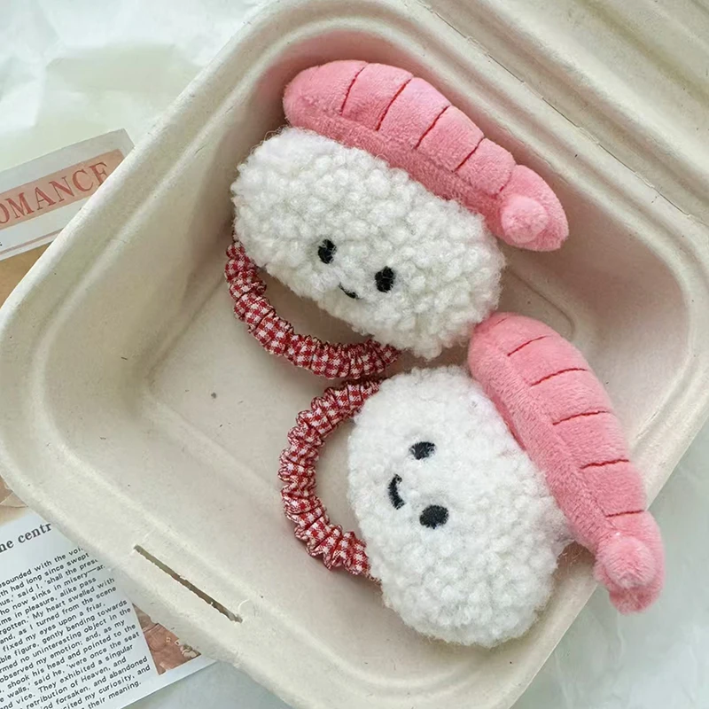 1PC Cartoon Doll Hair Loop Plush Sushi Toy Rice And Vegetable Roll Hairband For Women Girls DIY Decoration Hair Accessories image 3