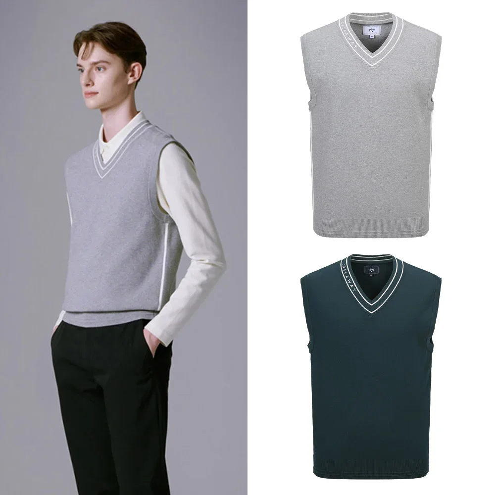 Men's Sports Knitted Vest! Impeccable! Luxurious and Simple, New Golf Wear for Autumn, Versatile V-neck!