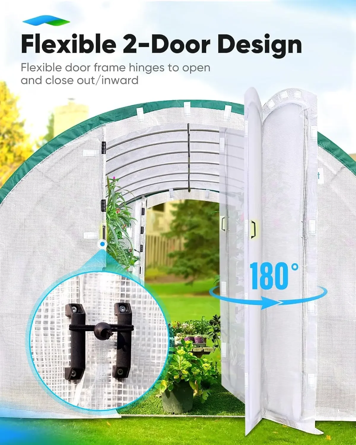 Premium Greenhouse Swing Door Large Walk-in Green Houses for Outdoors, Upgraded Tunnel Hoop House Frame and Cover for Outside