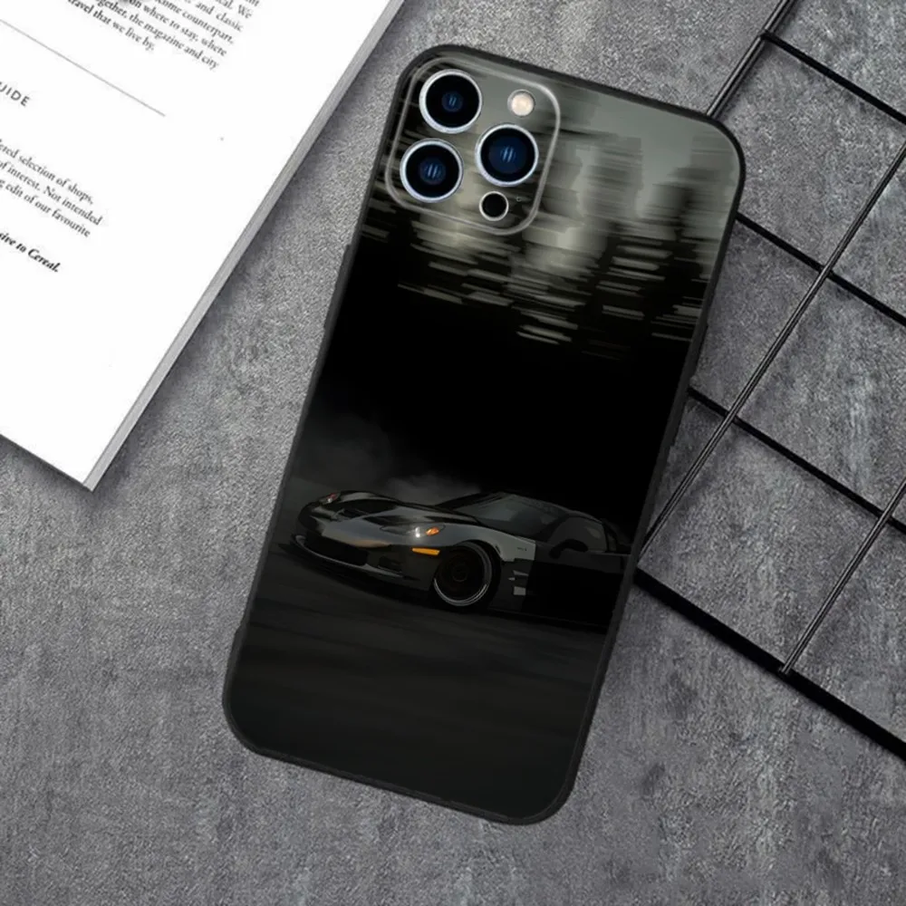 Fashion C-CorvetteS C8 C6 Phone Case For iPhone 16,15,14,13,12,11,XS,XR,X,8,7,Pro,Max,Plus,mini Silicone Black Cover
