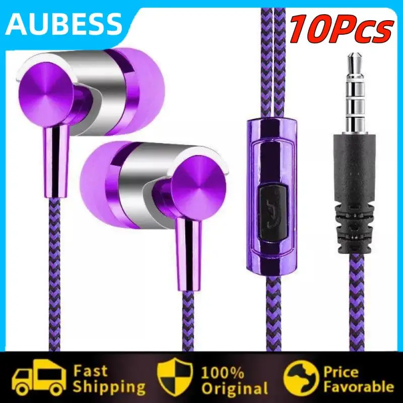 10~1PCS Universal In-ear Headset Braided Cord With Microphone 3.5mm Jack Bass Stereo Wired Cable Sport Earphones For Smart Phone